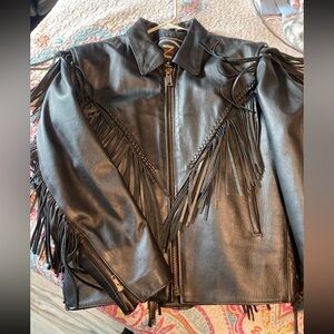 Zony Black Leather Fringe Jacket